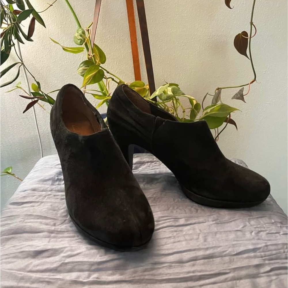 Clarks Black Suede Heeled Shoes
